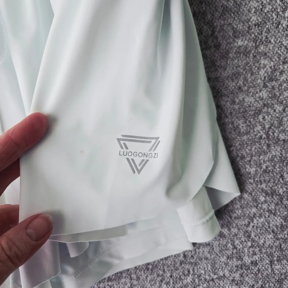 LUOGONGZI White Flowy Athletic Shorts High Waisted Double‎ Layer Workout Skort M